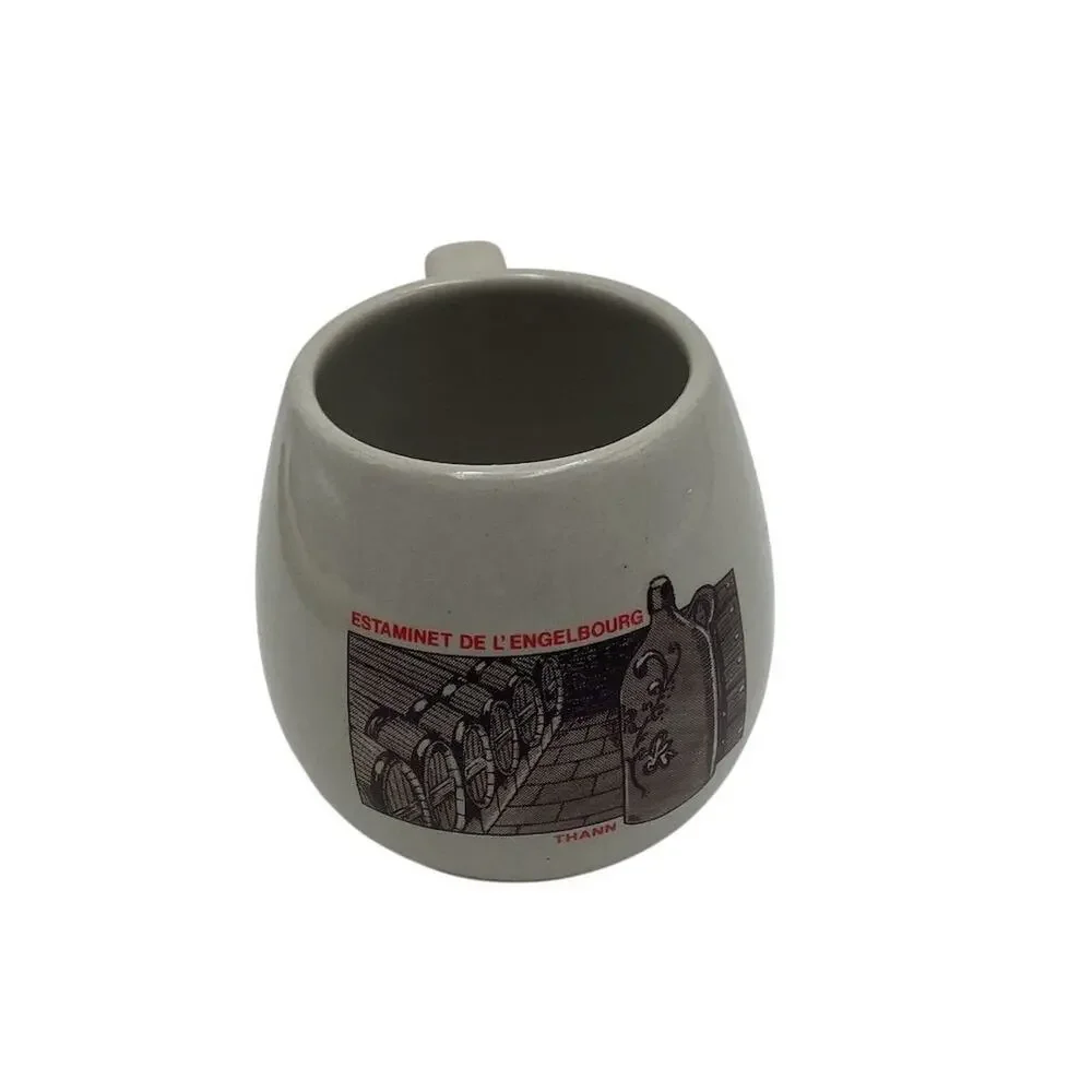 Vintage French Stoneware Mug Wine Barrel Etching 4